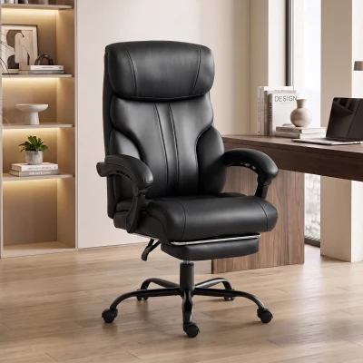 HOMCOM Chaise Bureau Ergonomique PU Hauteur Réglable Noir