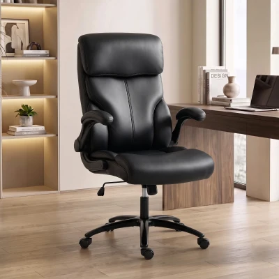 HOMCOM Chaise Bureau Ergonomique PU Noir Hauteur Réglable