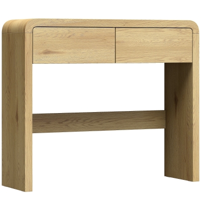 HOMCOM Mesa Consola com 2 Gavetas, Móvel Consola, 100 x 30 x 85 cm, Cantos Arredondados e Tampo Espesso, Madeira Natural
