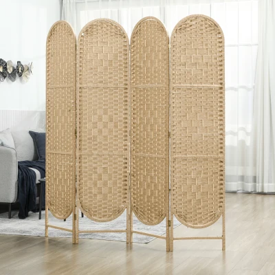 HOMCOM Paravent 4 Panneaux 160x170cm Tissé Pliable Naturel