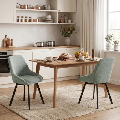 HOMCOM Set de 2 Scaune de Sufragerie Pivotante la 360°, Scaune Bucătărie Căptușite în Chenille, Spătar Curbat, Verde