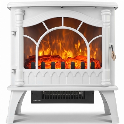 HOMCOM Chimenea Eléctrica 1000W/2000W con Temperatura Ajustable Protección contra Sobrecalentamiento 55x31x58 cm Blanco