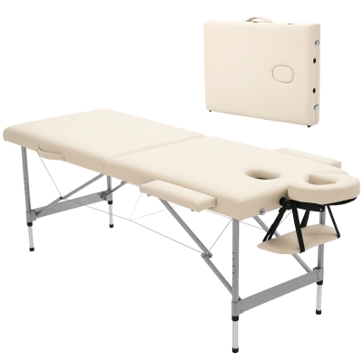 HOMCOM Camilla de Masaje Plegable con Altura Ajustable en 7 Posiciones Reposacabezas y Apoyabrazos 185x70x58-82 cm Beige