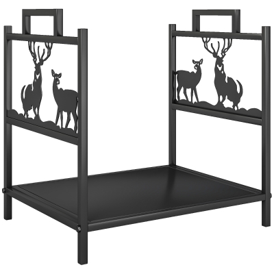 Outsunny Suporte para Lenha em Metal com Pegas 42,5x33,5x43 cm para Lareira Jardim e Terraço Preto