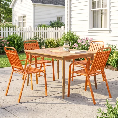 Outsunny Set 4 Sedie da Giardino Impilabili 56x66x91 cm Arancione