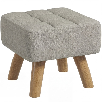HOMCOM Fußhocker mit Polsterung, Leinenoptik, Holzbeine, bis 110 kg belastbar, Hellbraun