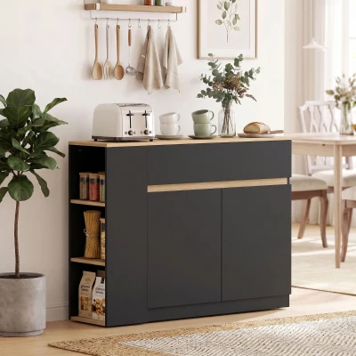 HOMCOM Aparador, Buffet, grande compartimento de armário, prateleira em 3 níveis, gaveta, preto, 110 x 29,5 x 82 cm