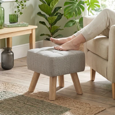 HOMCOM Fußhocker mit Polsterung, Leinenoptik, Holzbeine, bis 110 kg belastbar, Hellbraun
