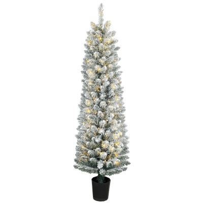 HOMCOM Árvore de Natal Nevada com 150 Luzes LED 150 cm 8 Modos 250 Pontas Verde e Branco