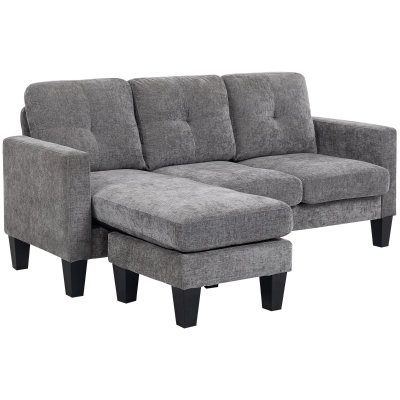 HOMCOM Sofá Chaise Longue Sofá em Forma de L Estofado em Poliéster Sofá de Canto Reversível 186x130x84 cm Cinzento Escuro