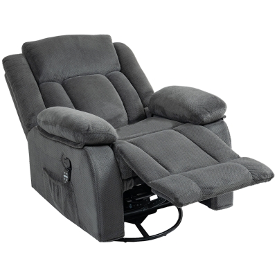 HOMCOM Fotoliu relax cu masaj prin vibrații și încălzire, fotoliu rotativ reglabil manual cu funcție de balans și arcuri pocket, Gri