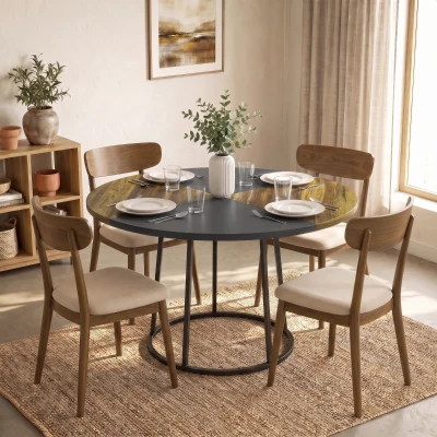 HOMCOM Mesa de Jantar Redonda Ø120 cm para 4-6 Pessoas com Tampo Bicolor, Estilo Industrial, Castanho Rústico e Preto