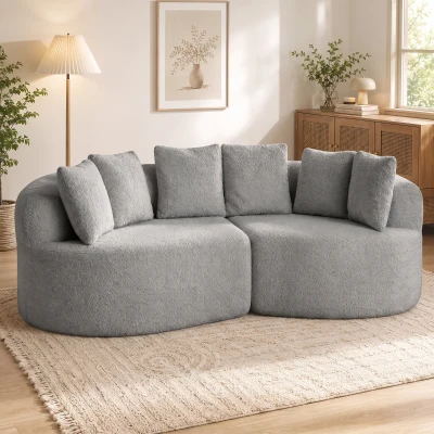 HOMCOM Canapé 3 Places Chenille Gris Clair Courbé 6 Coussins