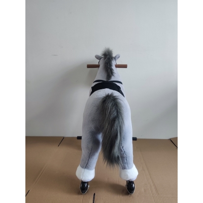 AIYAPLAY Cavalo de Brincar com Rodas, Sons de Cascos, Música, Pedais e Pegas, Estrutura em Metal, +3 Anos, 50 kg, Cinzento