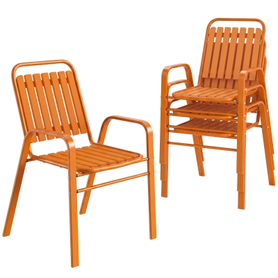Outsunny Set 4 Sedie da Giardino Impilabili 56x66x91 cm Arancione