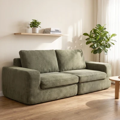 HOMCOM Sofá 3 plazas en terciopelo acanalado, sofá de salón comprimido moderno 236 cm con cojín de muelles, verde