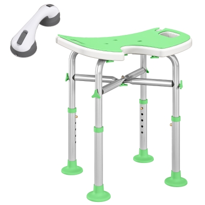 HOMCOM Tabouret Douche Hauteur Ajustable 39-51,5cm Barre Ventouse Vert