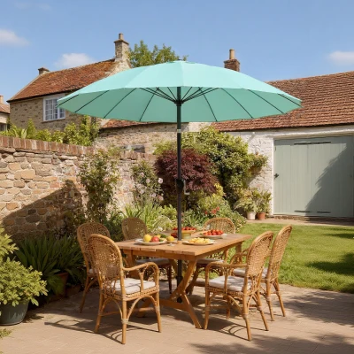 Outsunny Shanghai Parasol 2m Fibreglass Crank Tilt Turquoise