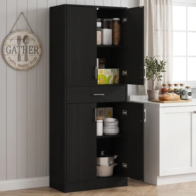 HOMCOM Credenza alta cucina 180 cm con 4 ante, Nero