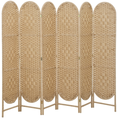 HOMCOM Paravent 6 Panneaux Bois Naturel 240x170cm Pliable Tissé