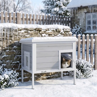 PawHut Outdoor Insulated Cat House Waterproof Roof Escape Door