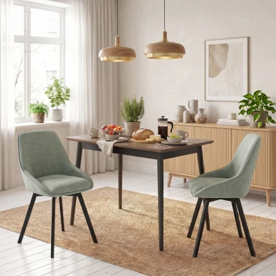 HOMCOM 2er-Set drehbare Esszimmerstühle 360°, gepolsterte Küchenstühle aus Chenille, geschwungene Rückenlehne, Hellgrün