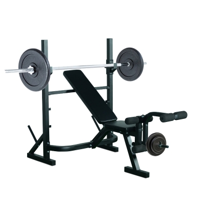HOMCOM Banco de Pesas Banco de Musculación Multifuncional con Soporte Barra de Pesas Altura Ajustable de 3 Niveles Carga 300 kg para Entrenamiento Fitness de Cuerpo Completo Negro