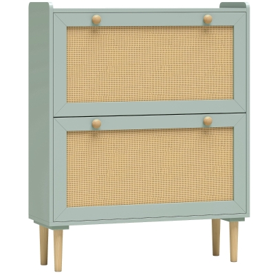HOMCOM Armoire à Chaussures 12 Paires 2 Tiroirs 80x26x101cm Vert