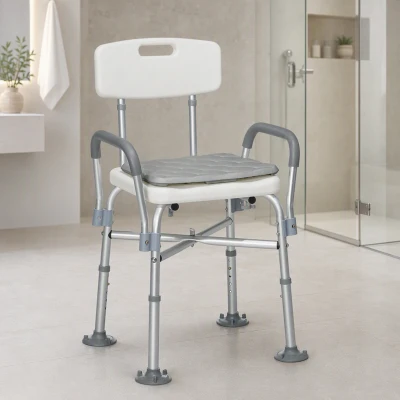 HOMCOM Tabouret Douche Réglable 5 Niveaux Accoudoirs Gris