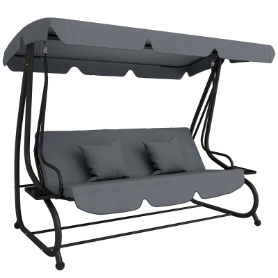 Outsunny Balancelle 3 Places Convertible Acier Gris Foncé