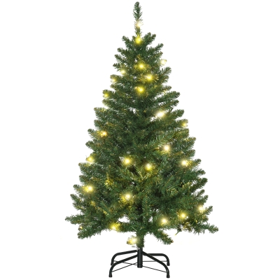 HOMCOM 4FT Prelit Artificial Christmas Tree w/ Warm White Light Home Xmas Decoration