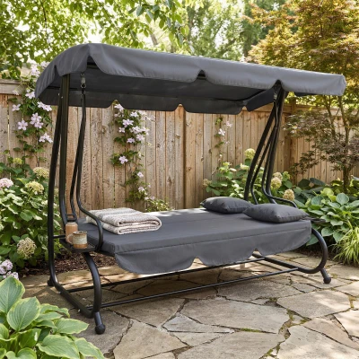 Outsunny Balancelle 3 Places Convertible Acier Gris Foncé