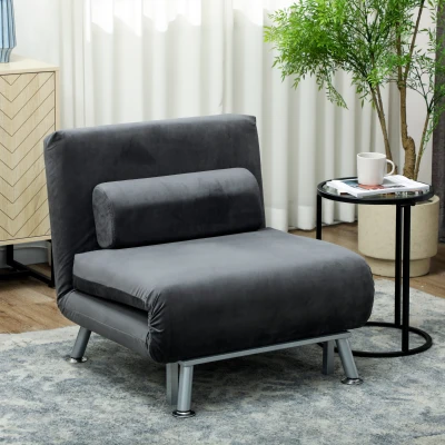 HOMCOM Fauteuil-Lit 3 en 1 Tissu Velours Gris Foncé