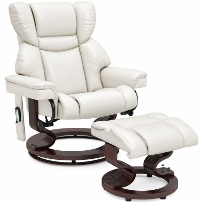 HOMCOM Relaxfauteuil met massagefunctie en voetenbank, ligstoel, kunstleer, 79 x 82 x 101 cm, Crèmewit