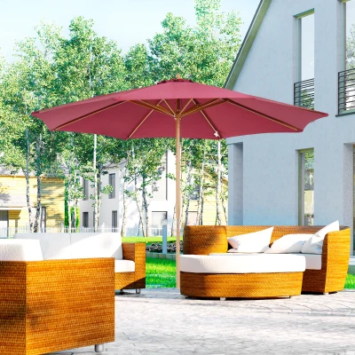 Outsunny Parasol Rouge Ø3m Bois Polyester Haute Densité