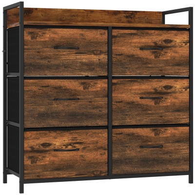 HOMCOM Chest Six Fabric Drawers Rustic Brown