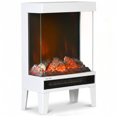 HOMCOM Lareira Elétrica 1000/2000 W com Chama LED Ajustável até 15-20 m² 40,5x20x62 cm Branca