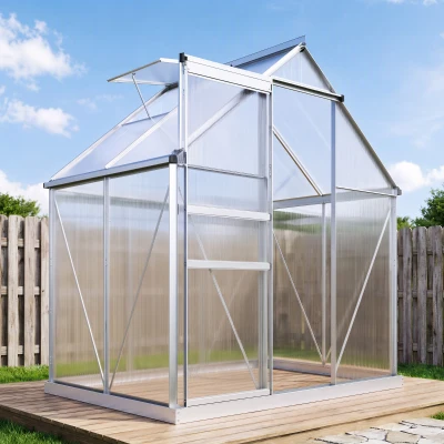 Outsunny Serre Aluminium Polycarbonate avec Fondation 192x131x200cm