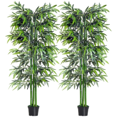 Outsunny Lot 2 Bambous Artificiels 1,80m Pot Noir Vert