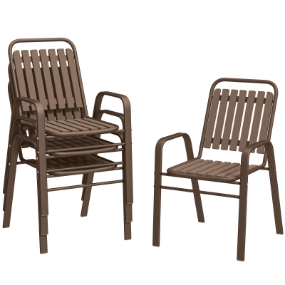 Outsunny Set 4 Chaises Extérieur Empilables Acier Marron Foncé