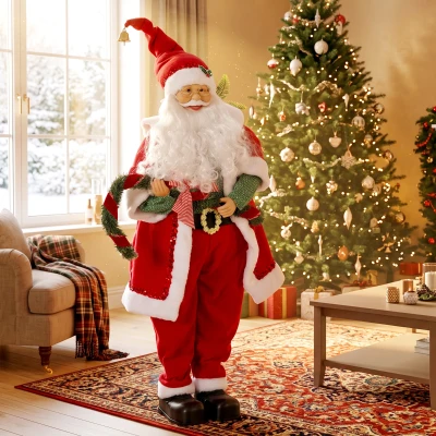 HOMCOM Père Noël Animé 120cm Musical Oscillant Rouge