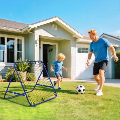 HOMCOM Rebondeur Football Métal Angle Réglable 96x80x96cm Bleu