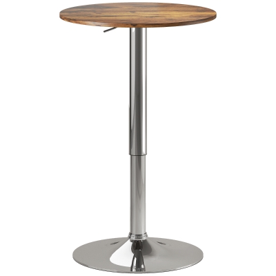 HOMCOM Mesa de Bar com Altura Regulável e Tampo Giratório 360°, Base Redonda, para Cozinha e Sala de Jantar, Ø60x67-93 cm, Castanho