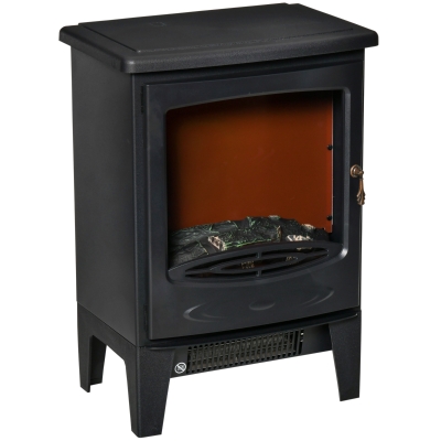 HOMCOM Freestanding Electric Fireplace Stove Heater with Realistic Flame Effect Black