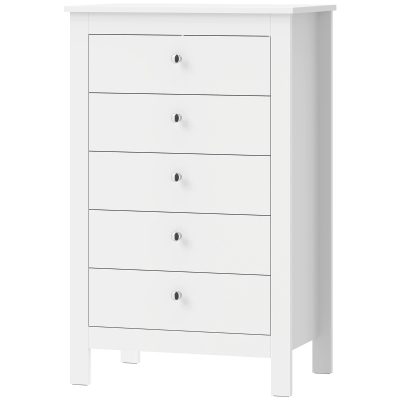 HOMCOM Commode Moderne 5 Tiroirs 60x39,5x95,3cm Blanc