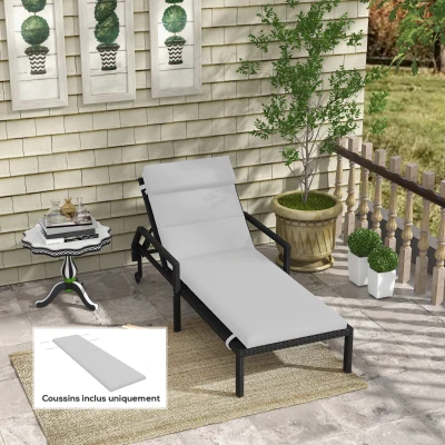 Outsunny Coussin Chaise Longue Tissu Gris Clair avec Lanières
