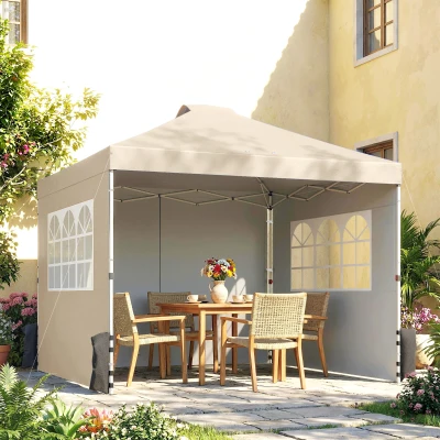Outsunny Tonnelle Pliante 3x3m Crème Hauteur Réglable + Parois
