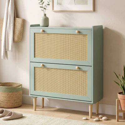 HOMCOM Armoire à Chaussures 12 Paires 2 Tiroirs 80x26x101cm Vert