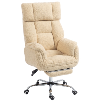 HOMCOM Chaise Bureau Ergonomique Tissu Teddy Accoudoirs Crème