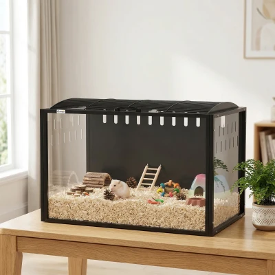 PawHut Riesiger Hamsterkäfig – Nager-Habitat aus Stahl und transparentem Acryl mit Panoramasicht 81 x 51 x 53 cm Schwarz